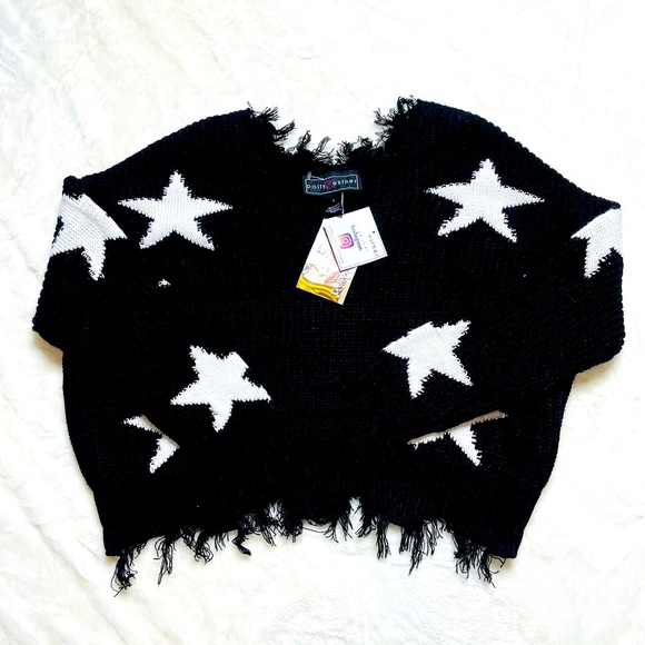 Polly & Esther Sweaters - Distressed Black Star Sweater